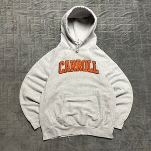 Vintage 90s Carroll University Spell Out Reverse Weave Gray Mens Large Hoodie